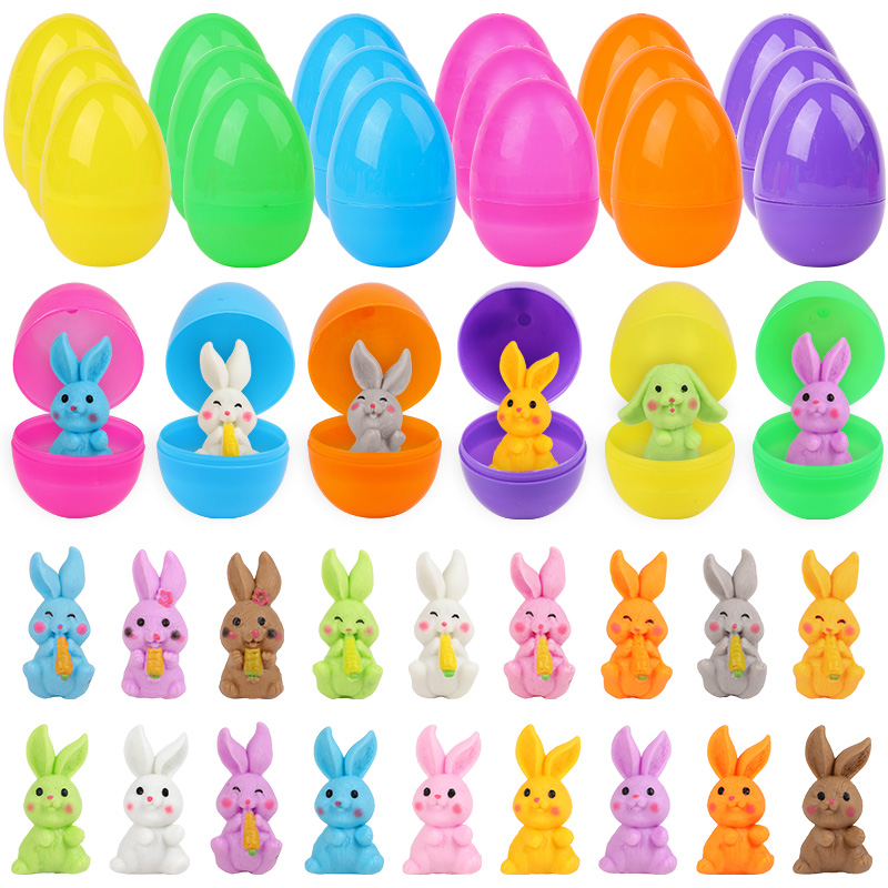 Party Games Egg - 24 stuks paaseieren met konijnenfiguurtjes voor