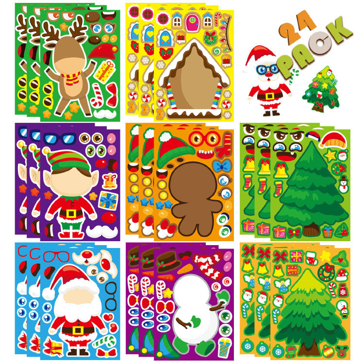 Party Games Phone - Kawaii Kerstpuzzelstickers Cartoon Kerstman DIY Make-a-Face